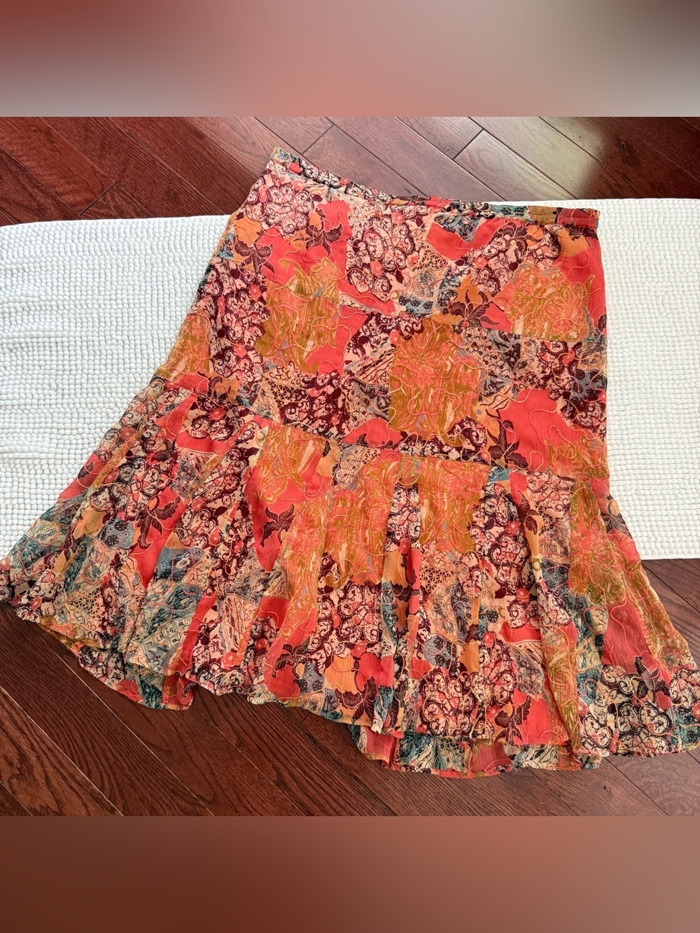 CJ Banks Vintage Orange Floral Coral Ruffled Tiered Skirt Women’s Plus Size 1X